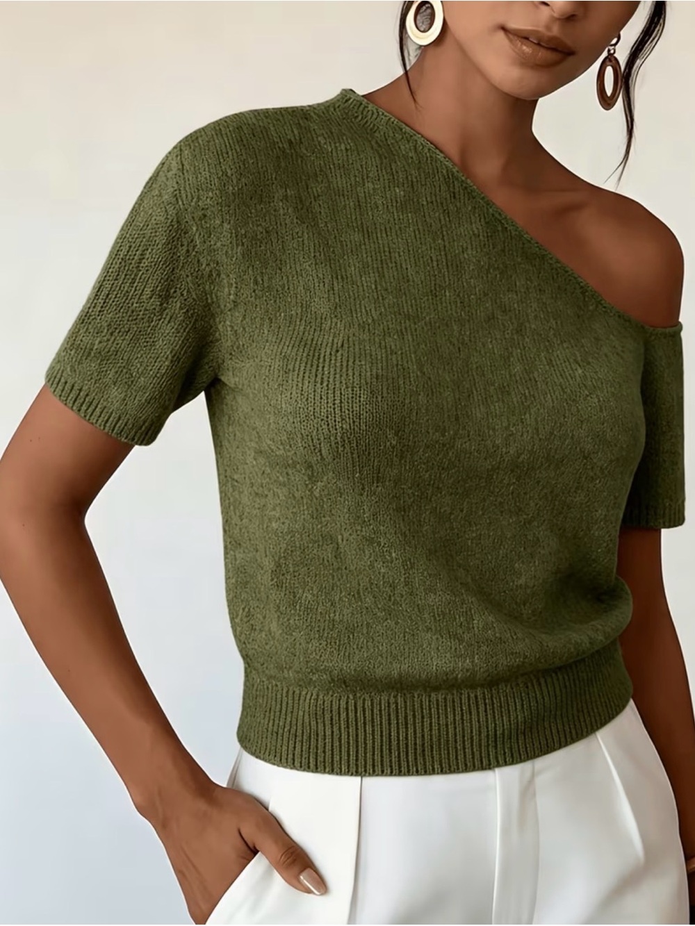 Amazon Essentials Olive Off-Shoulder Short Sleeve Sweater - Picture 5 of 6